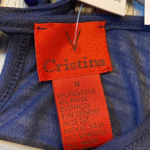 NWT V Cristina Women's Cold Shoulder Embroidered Short Sleeve Blouse Medium Navy - Picture 7 of 10